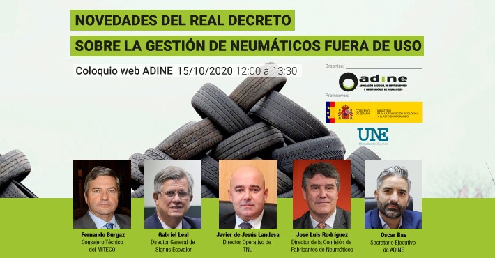 ADINE ORGANIZA SU II WEBINAR PARA ANALIZAR LAS NOVEDADES DEL REAL DECRETO SOBRE LA GESTIÓN DE NEUMÁTICOS FUERA DE USO
